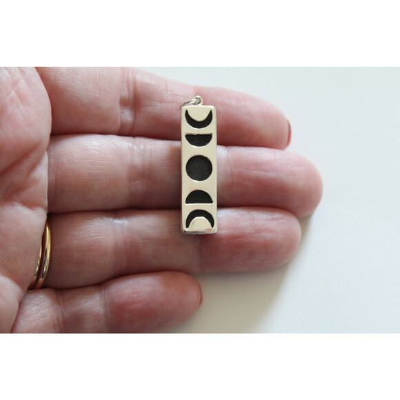 Sterling Silver Moon Phase Pendant With Black Wood
